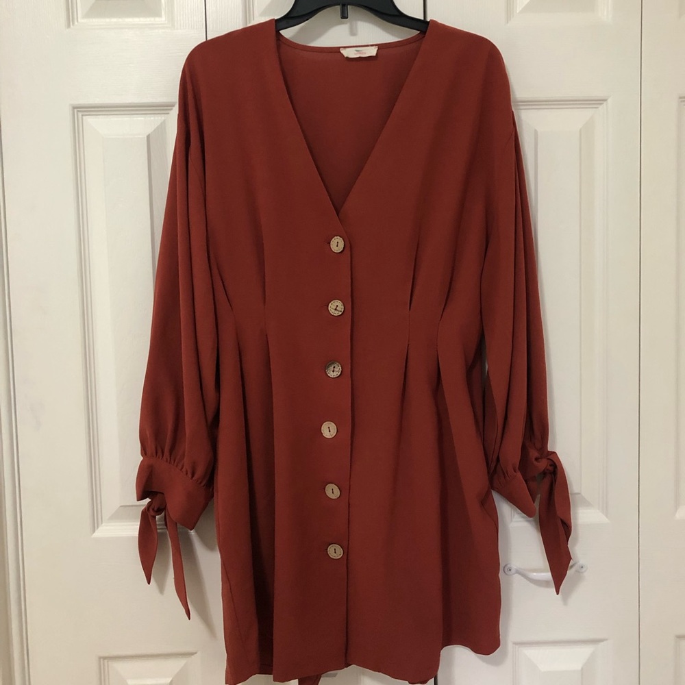 Burnt orange button up dress